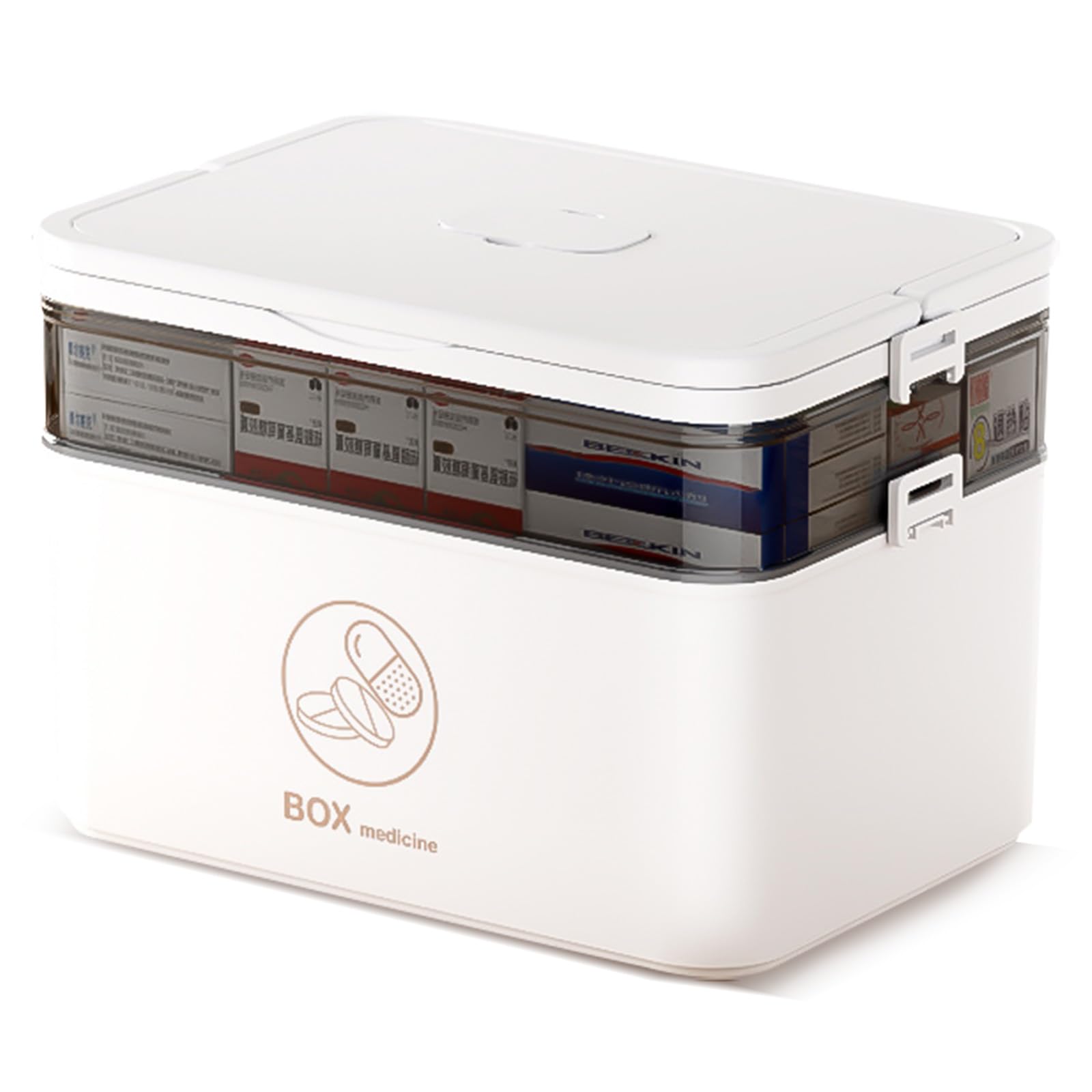 Savieva 2 Layer Medical Box Storage - First Aid Box Portable Plastic Medicine Chest Container Household Medicine Cabinet Organizer for Home Office Car School 40.5 x 24 x 22cm (Extra Large)