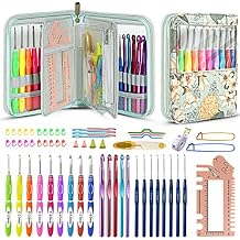 Looen 61Pcs Ergonomic Crochet Hooks Set, 22size 0.75mm-10mm, with Case for Arthritic Hands, Extra Long Crochet Needles, Nice Gift Green