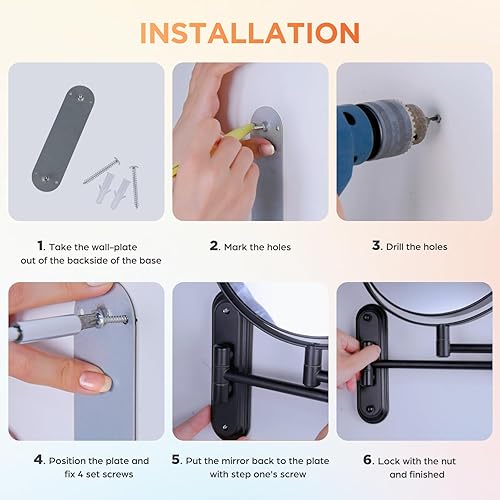 Miniatura 5 de Espejo de maquillaje montado en la pared, espejo de aumento 1x10x con doble cara de 8.5 pulgadas, espejo de maquillaje de tocador para baño