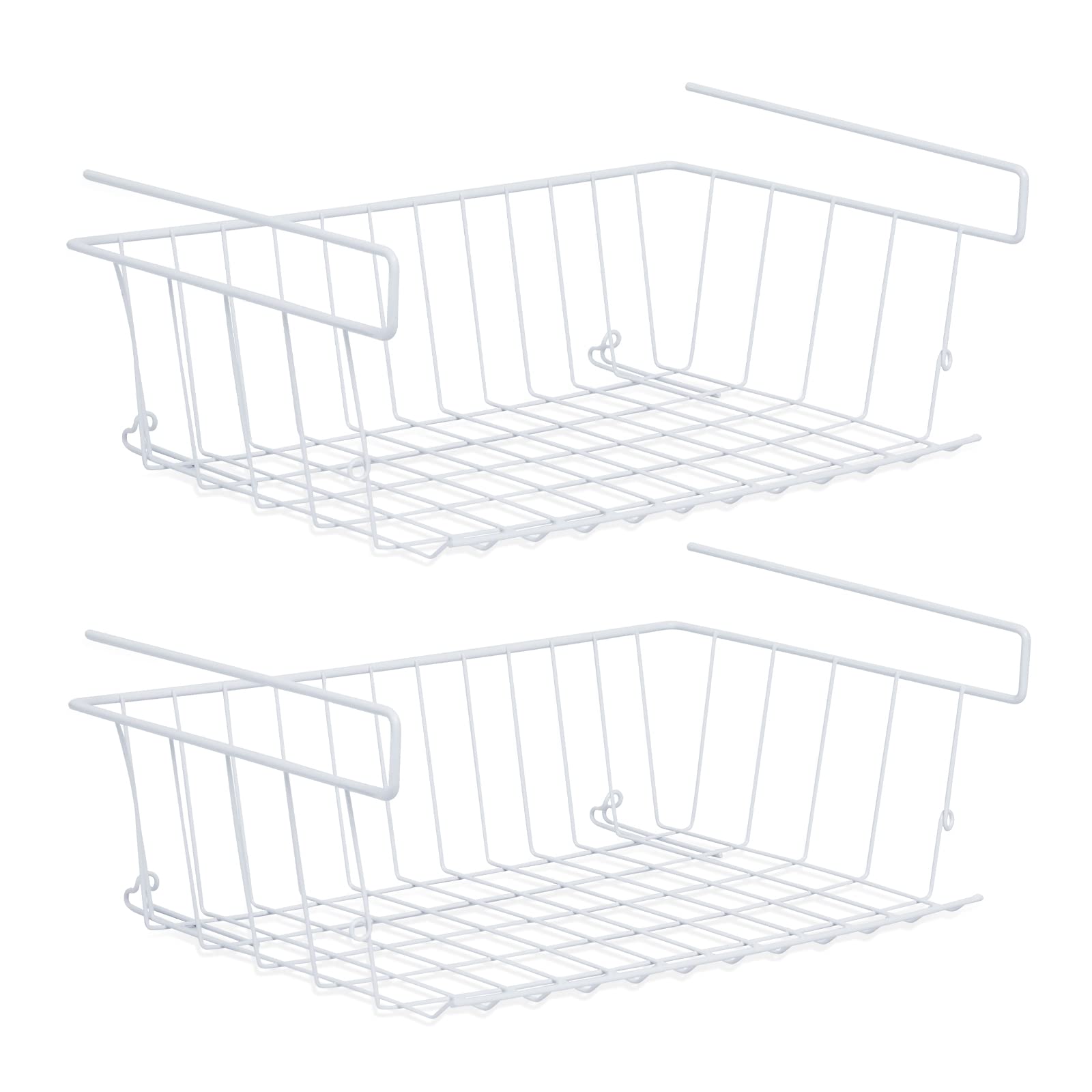 Winsome White 2 Pack Under Shelf Storage Baskets With Open Front, Versatile Shelf Basket Under Desk Hanging Wire Basket Organiser For Kitchen Shelves, Pantry, Office Desk And Cabinets |