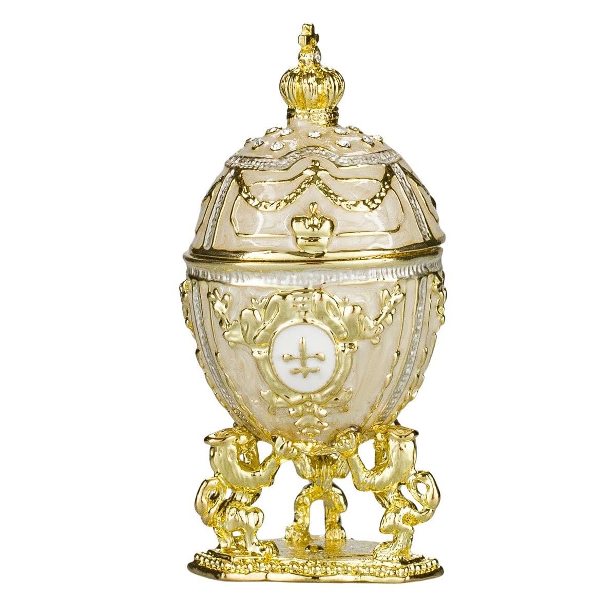 danila-souvenirs Faberge style Egg/Trinket Jewel Box with Lions & Emperor's Crown 3'' (7.5 cm) cream