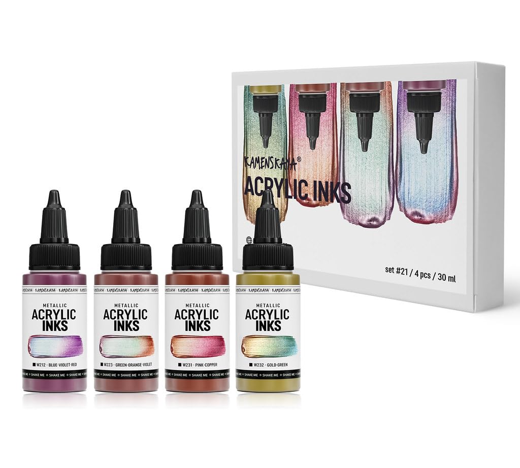 Kamenskaya Lot de 4 flacons d'encre acrylique Chameleon Metallics