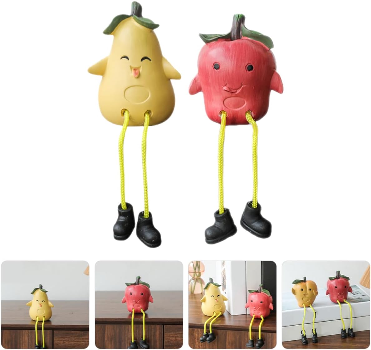 VOSAREA 2pcs Cute Fruit Figurine Shelf Resin Cartoon Statues for Home Office Decor Adorable Decorative Doll Statues for Shelves and Boys and Girls