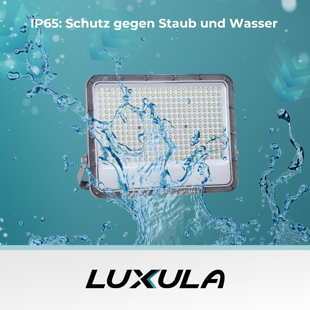 LUXULA LED Außenstrahler 200W 4000K Neutralweiß 26000lm IP65 - kompakter Fluter für Garage, Garten, Einfahrt oder Terrasse - wasserdichter LED Scheinwerfer Aussenleuchte – Gehäuse Grau
