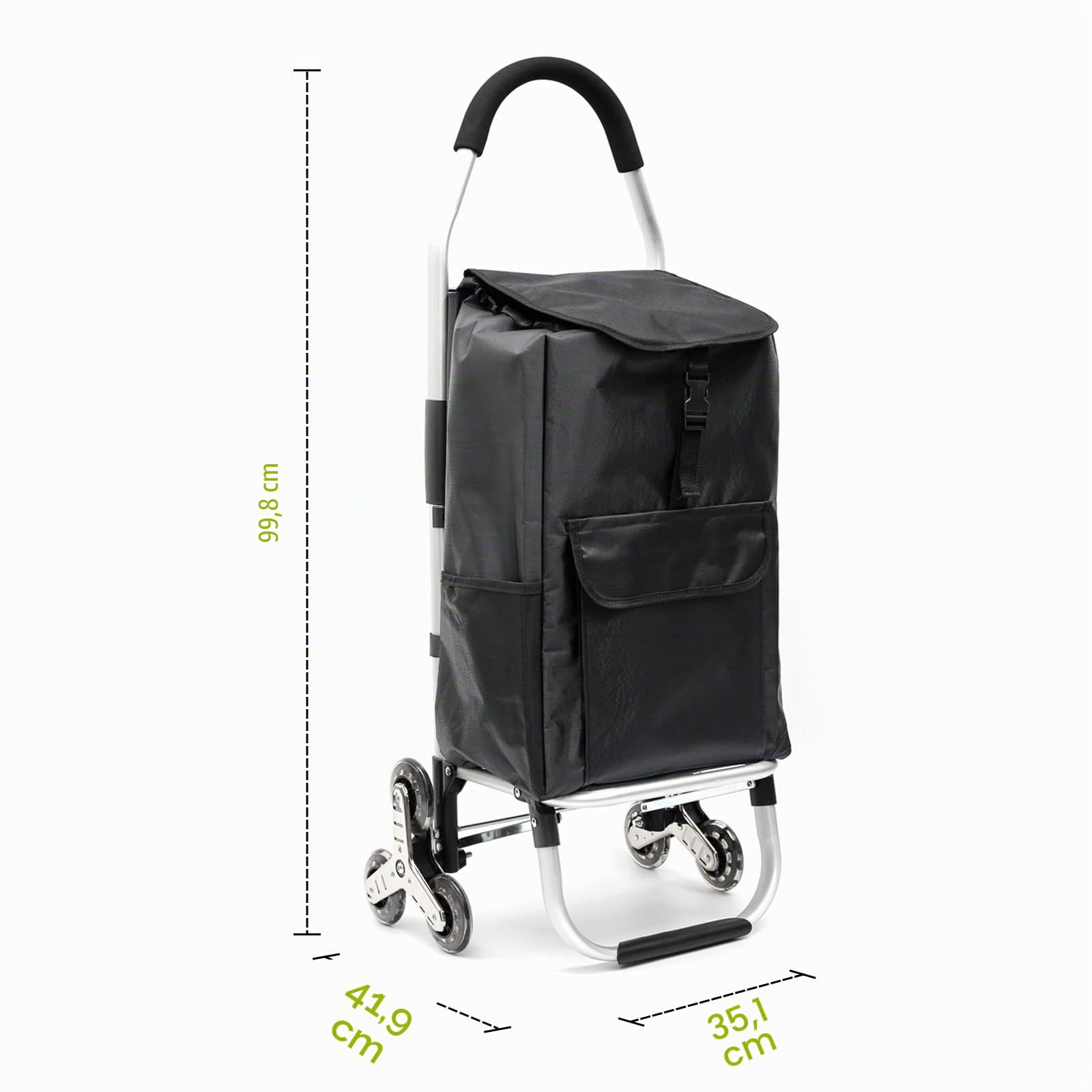 Chariot De Courses Pliable Amovible 6 Roues (56 L),Chariot de Rangement à roulettes avec Sacs de Courses Imperméable et Cordon élastique Ajustable,Chariot à roulettes Escalier,Noir