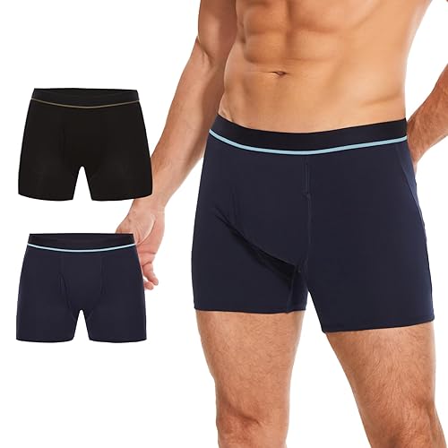 Men's Washable Incontinence Boxer Briefs, Cotton Incontinence Underwear with Fly,