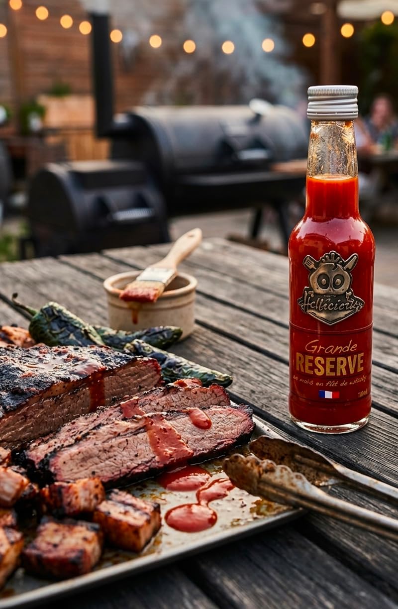 Sauce piquante Grande Réserve Hellicious - épicée et fermentée 24 mois en fût de whisky AWA - sauce authentique fabriquée en France