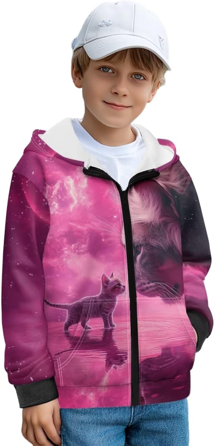 Boys Long Sleeve Hoodies Winter Fleece Zip Up Hooded Hoodies 6-16Y Kids Clothes