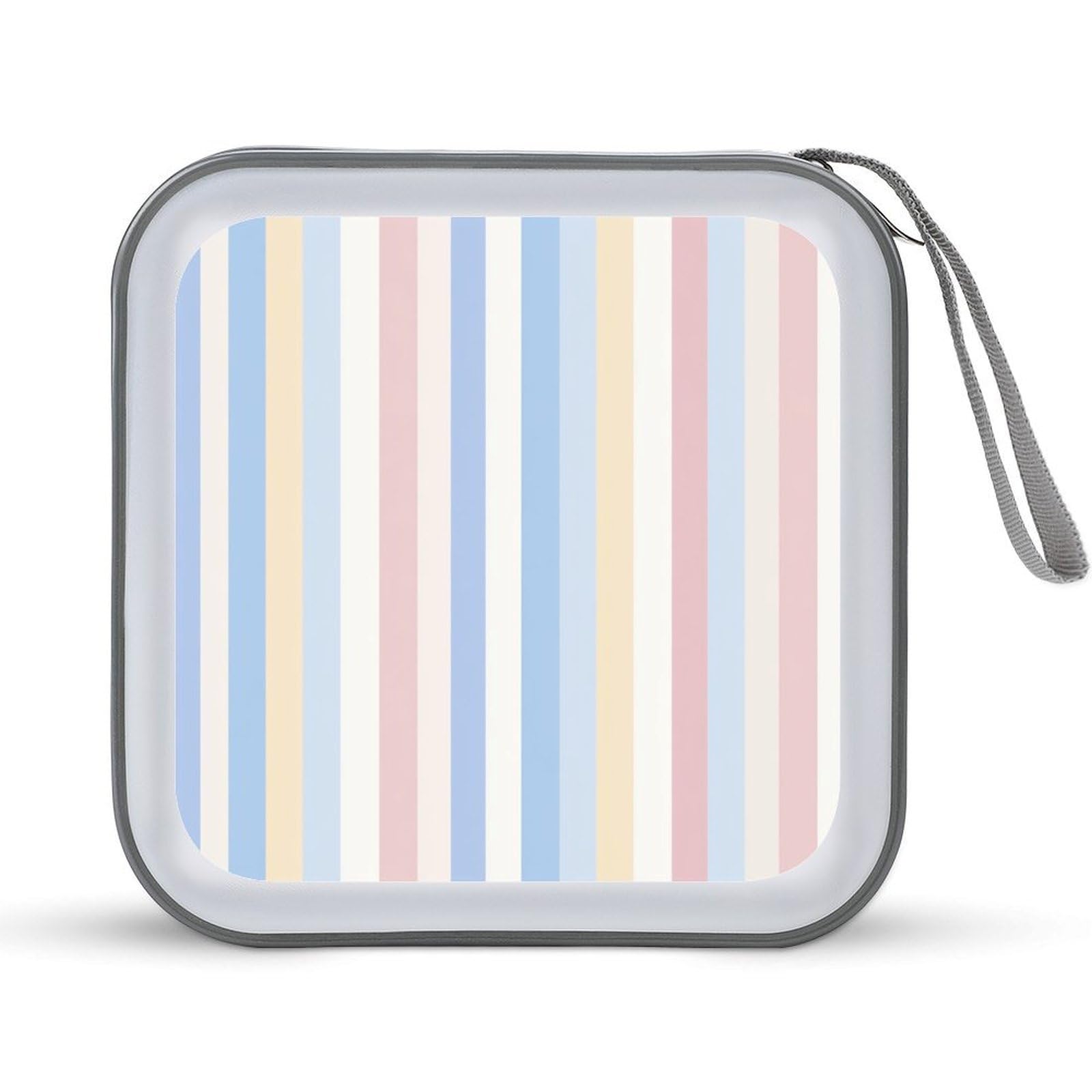 Jubonexis Vertical Stripes Alternating Blue Pink Cream CD Case DVD Storage Case Portable for Car Home Travel