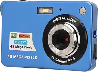 Câmera Digital para Adolescentes, Câmera Apontar e Disparar 4K 48MP Ultra HD, Câmera Compacta Recarregável LCD de 2,7 Polegadas para Estudantes Com Zoom Digital 8x, Mini Câmeras (Azul)
