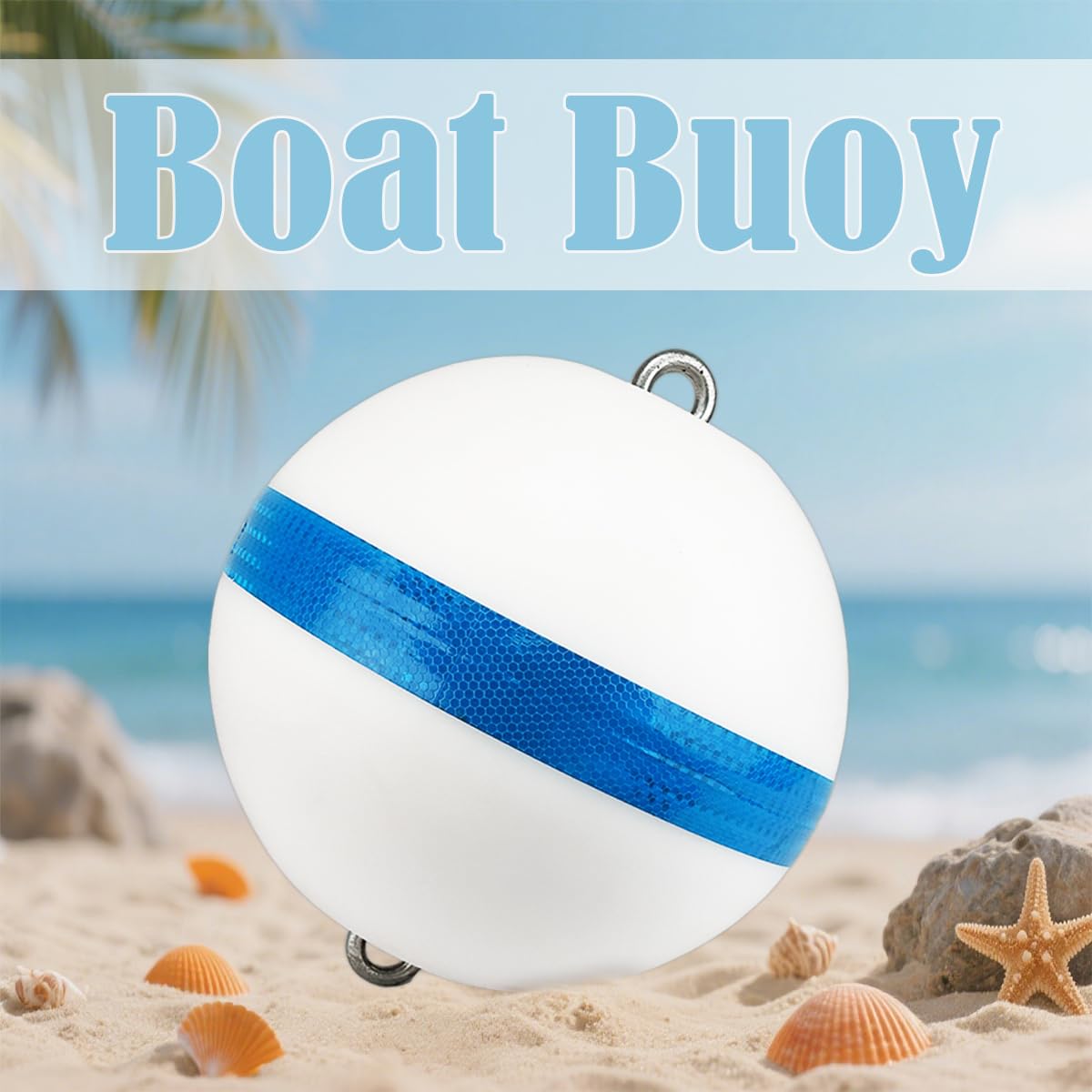 Bouée d'amarrage de bateau, bouée d'ancrage de 30,5 cm pour bateau, bouée flottante blanche avec bandes réfléchissantes bleues pour bateaux