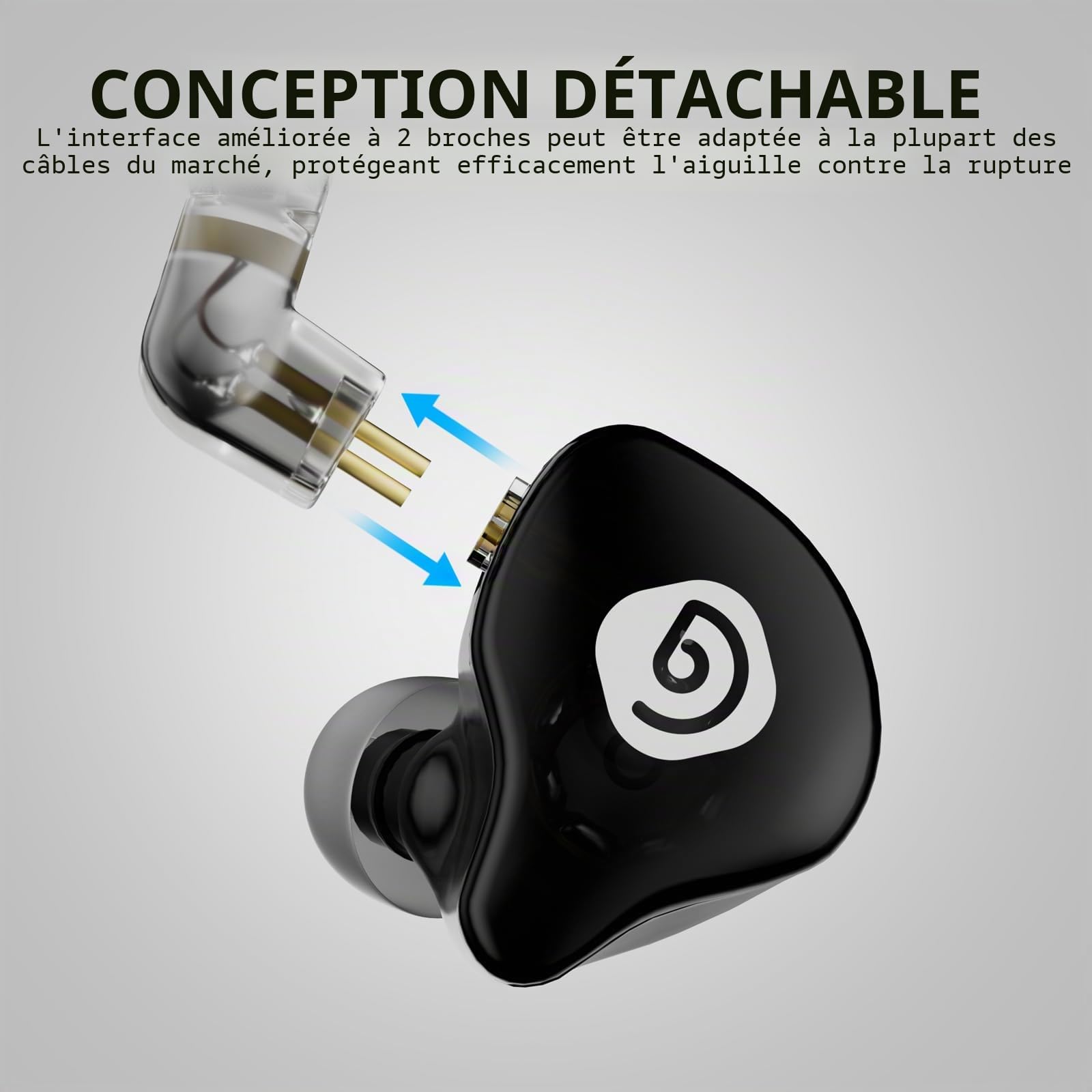 D Debra IE-210 Écouteurs IEM Hi-FI à Faible Distorsion pour Musicien, Câble Détachable 2 Broches, Isolation Phonique Passive pour Scène et Studio