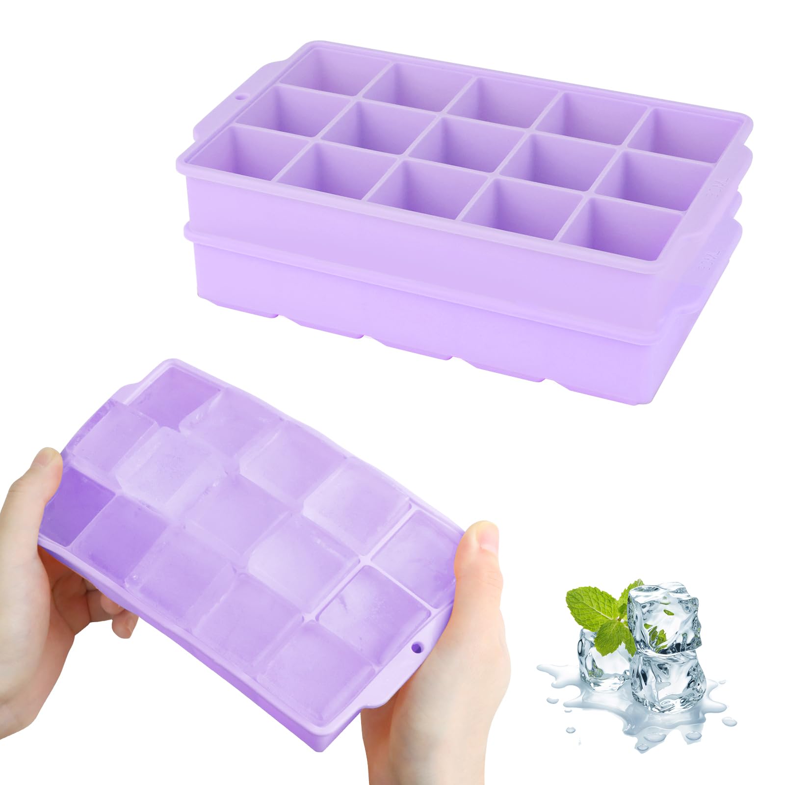 2 Vaschette Per Cubetti Di Ghiaccio In Silicone Con Coperchio - 30 Scomparti, Per Cocktail E Preparazioni (Verde Oliva)