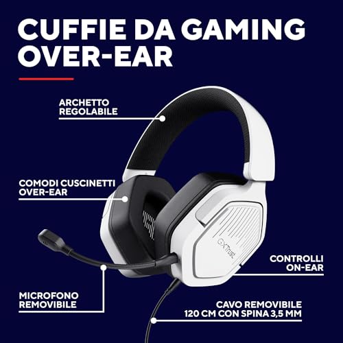 GXTrust 1492W Ravox Cuffie Gaming per PS5 PS4 Switch PC Xbox Mobile, Jack 3.5 mm, Driver da 50 mm, Archetto Imbottito, Cuffie Over Ear con Filo e Microfono Removibile, Bianco - Immagine 1