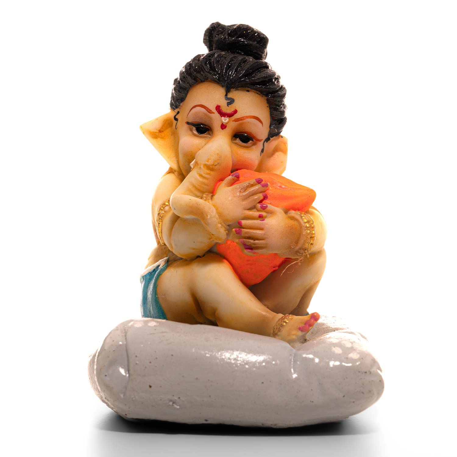 God Statue Sculpture Idol Figurine Hand Painted Decorative Showpiece for Home Office Pooja Ghar Temple Décor and Gifting (Ganesh Modak)
