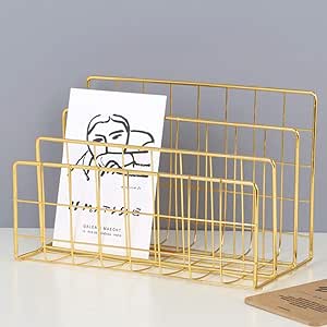 Range-Courrier Bureau 3 Cases Doré - Organiseur Pour Lettres, Livres, Fichiers Et Magazines
