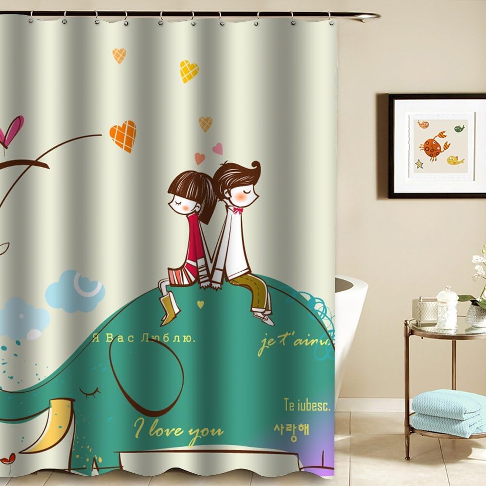 LANGYS Two People Back-to-Back Waterproof PEVA Shower Curtains Bathroom Divider Curtains Bathroom Decorating