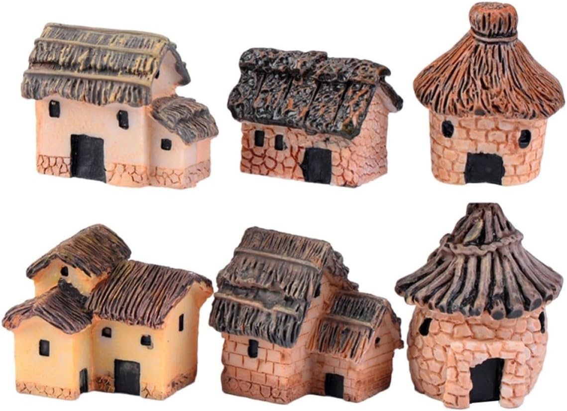 Didiseaon 6pcs Miniature Thatched House Micro Garden Decor Resin