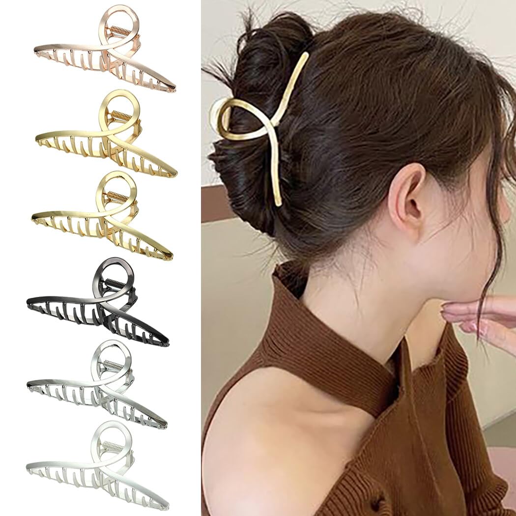 Pinzas de pelo huecas de metal grandes, 6 piezas, accesorios para el cabello