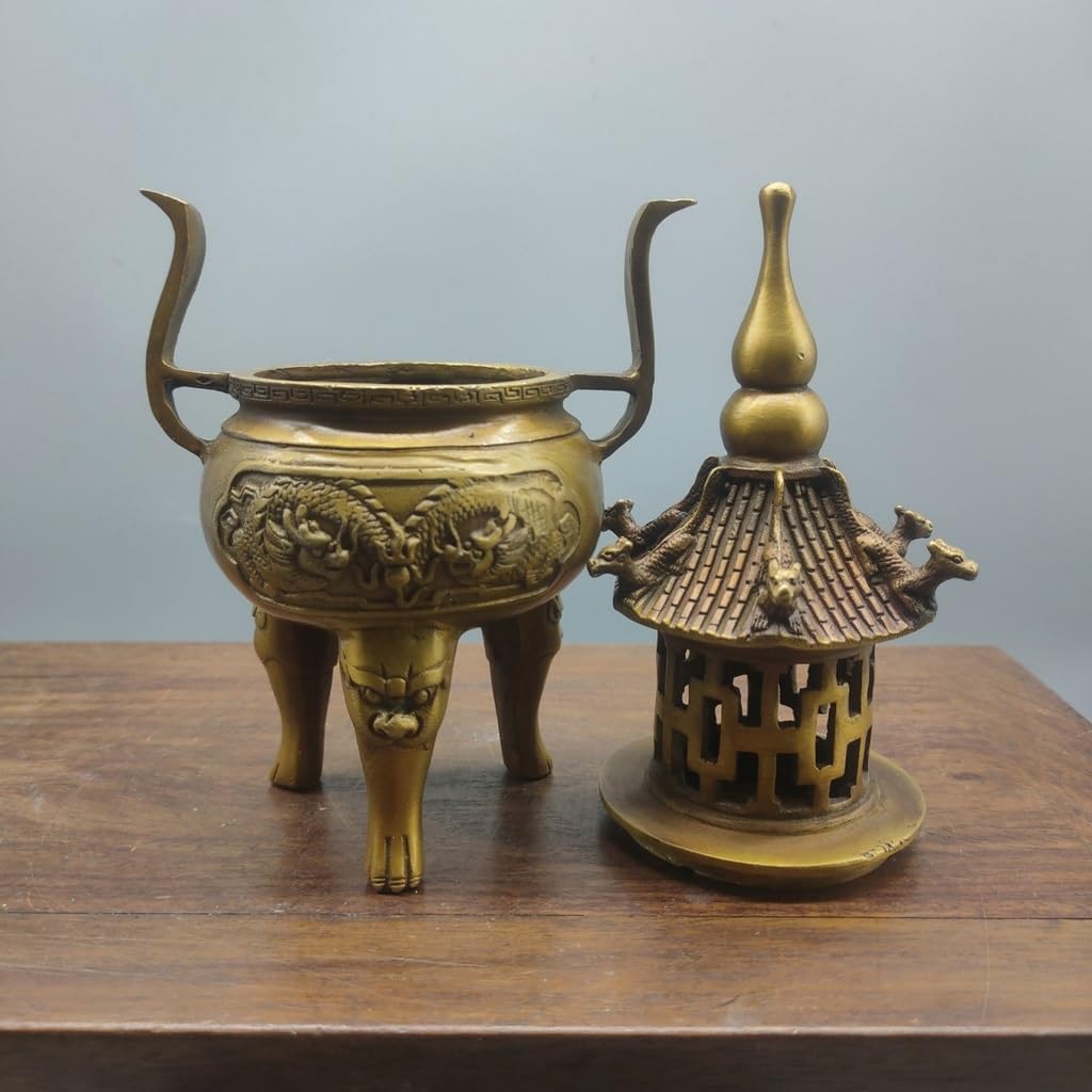 Incensiere a Cascata Ornamenti for bruciatori di incenso Decorazione Feng Shui for la casa in legno di sandalo Oggetti da collezione antichi Bruciatore di incenso in ottone Brucia Incenso In Ceramica