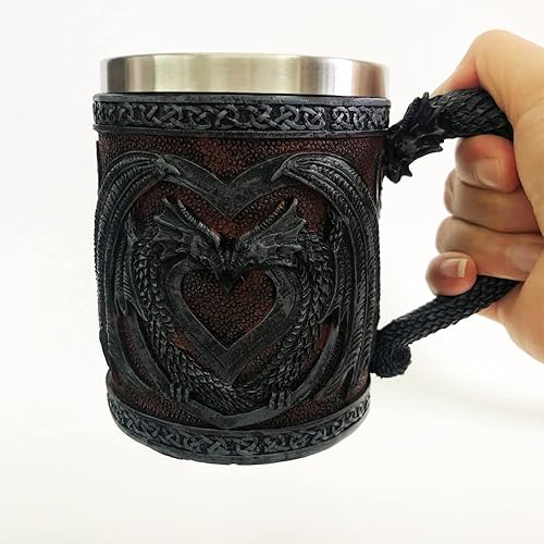 Miniatura 7 de OURASHERO Taza medieval de doble dragón, de resina, medieval, renacentista, dragones, cerveza, jarra, vikingo, jarra, taza de café de acero