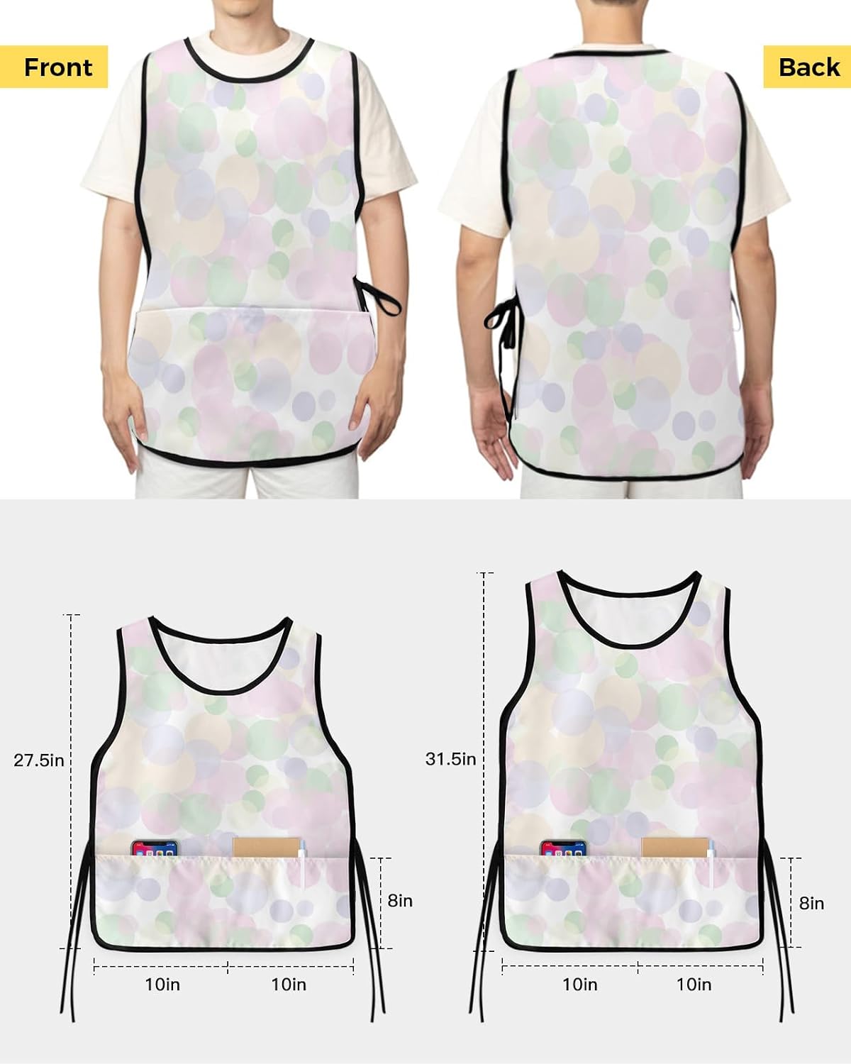 Boho Polka Dot Cobbler Aprons with 2 Pockets for Women Men, Pink Green Purple Bohemia Abstract Geometric
