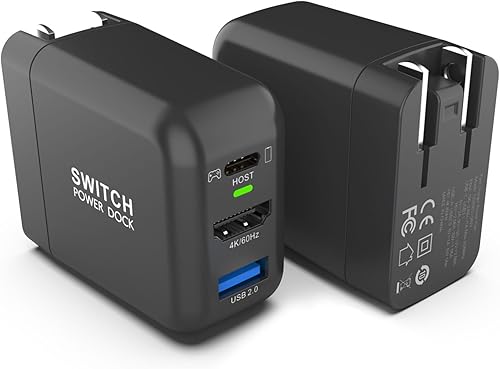 Cargador de base para Nintendo Switch, estación de acoplamiento de TV portátil Mirabox de 36 W para Nintendo Switch con puertos de carga rápida HDMI