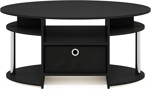 Miniatura 7 de Furinno Jaya - Mesa de centro ovalada de diseño simple con cubo para sala de estar, americanocromonegro