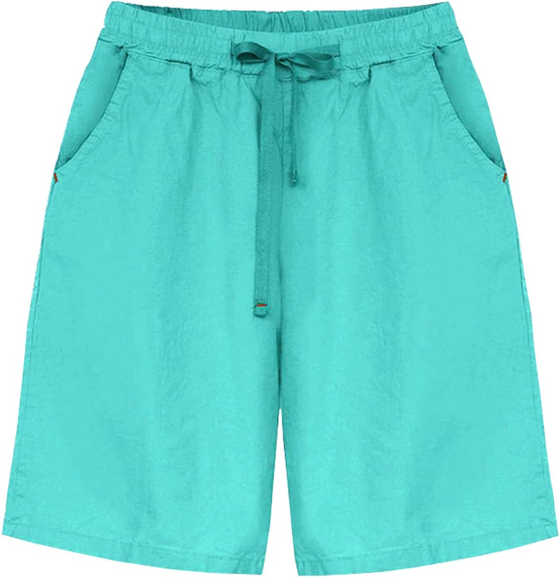 Women’s Casual Elastic Waist Comfy Knee Length Curling Bermuda Shorts with Pockets