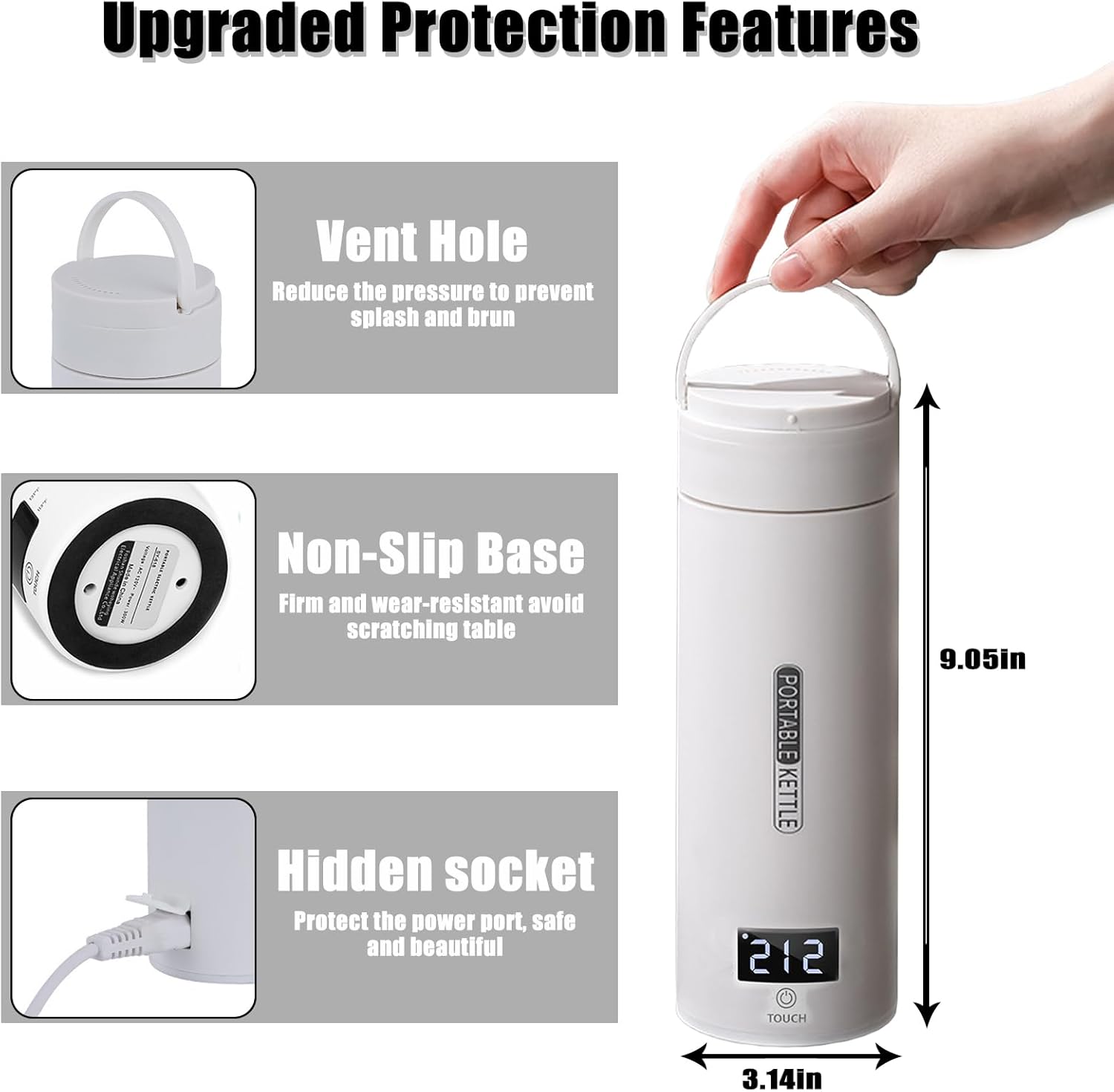 Travel Kettle Portable Electric Kettle, Small Mini Tea Coffee Kettle Water Boiler With 4 Variable Settings, 316 Stainless Steel, Fast Boiling Water with Auto Shut-Off & Boil Dry Protection