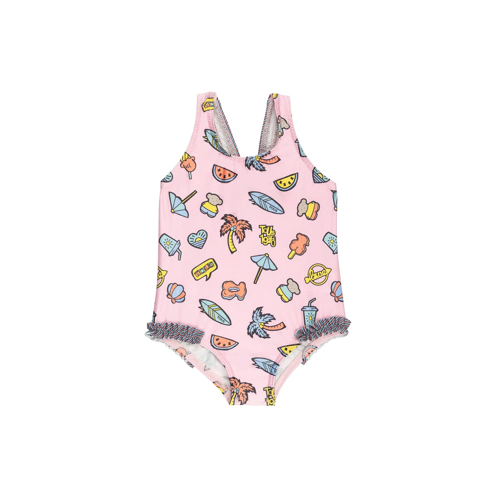 TOUS BABY Bañador Rosa de Niña. Estampado Beach. (1 Mes - 4 Años)