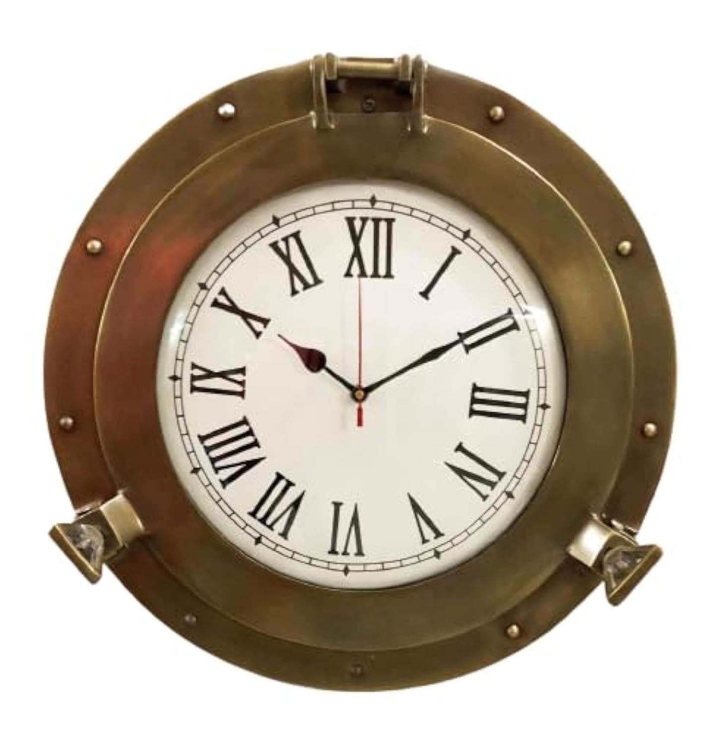Horloge murale nautique laiton patiné marron antique hublot 61cm
