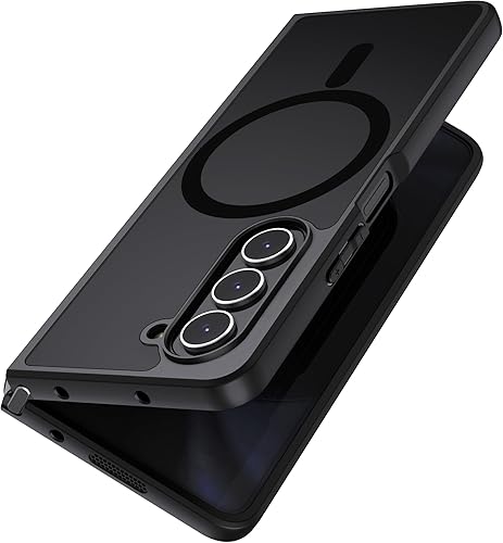 Miniatura 1 de Funda magnética para Samsung Galaxy Z Fold 5 [compatible con MagSafe], delgada, translúcida mate, parte trasera dura y parachoques negro suave,