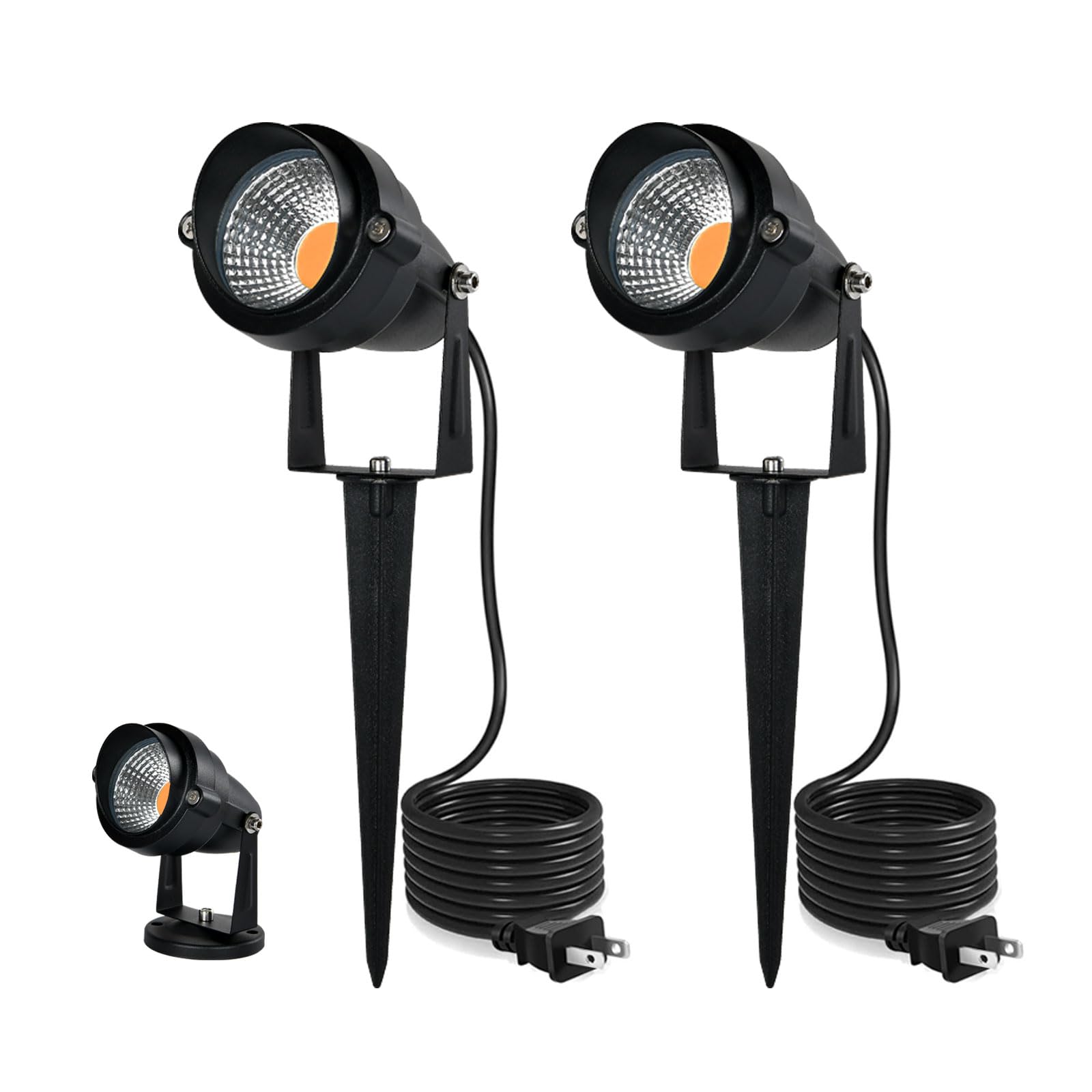 LED ガーデンライト 電球色 2700K 10W 防水 屋外用 1280ルーメ ン ガーデンスポット IP66防水庭園灯 上下左右に回転可能 芝生ライト 風景ライト、地中埋込型&壁掛け式 二通り取り付け方法 5万時間の寿命、PSE認証済み、コード長3m プラグ付き 2個