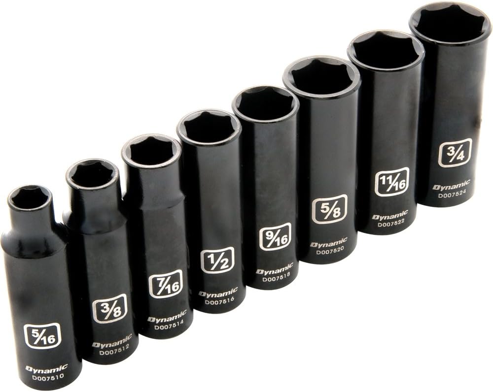 Dynamic Tools D010021 3/8" Drive 6 Point SAE Deep Impact Socket Set (8 Piece), 5/16" to 3/4"
