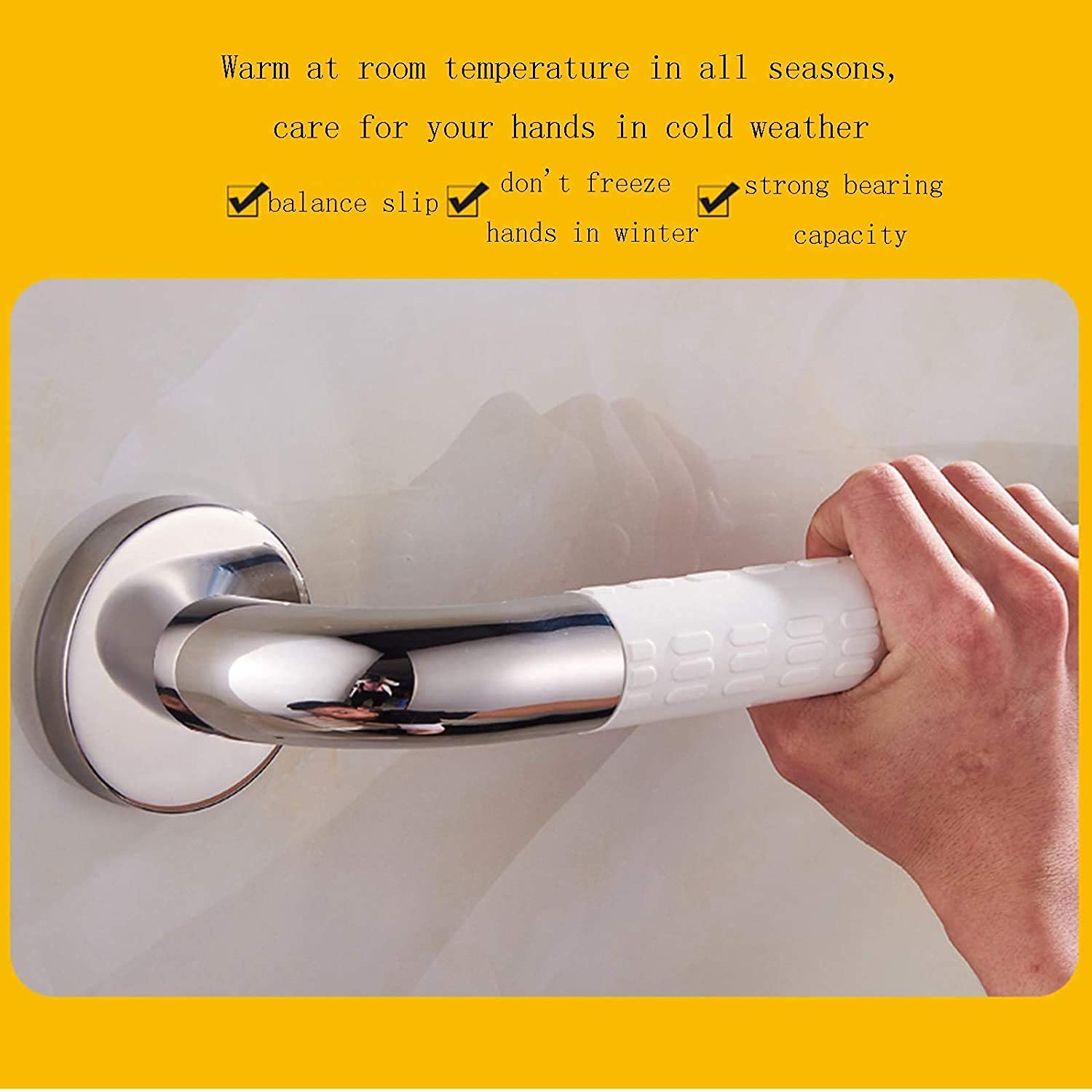 Uchwyty do toalety w łazience, metalowy uchwyt, poręcz łazienkowa, antypoślizgowa bezpieczeństwa dla seniorów(White,38Cm)