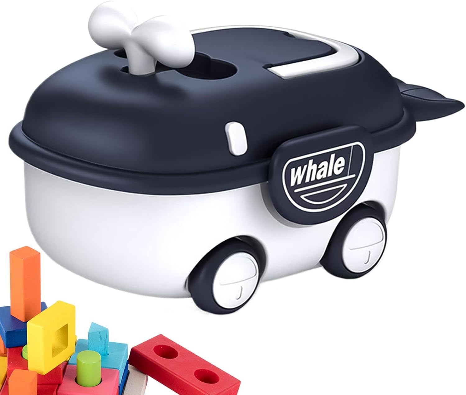 Whale Organizer Bin - Toy Chest with Wheels, 8.46x7.09x4.72 Inches Storage Box, Strong Container with Easy Handling, Lifestyle Accessory, Personal Gear for Playroom Nursery Bedroom College Dorm Office