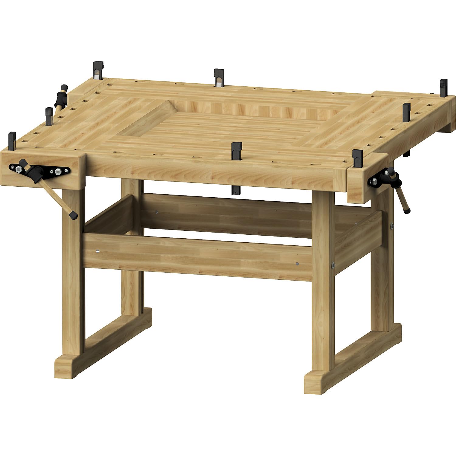 ANKE | Banco da falegname con 4 postazioni di lavoro | con 4 coppie di cani da banco rettangolari | alt x largh x prof 880 x 1620 x 1620 mm