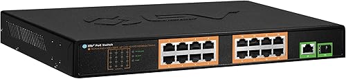 BV -Tech Switch PoE+ de largo alcance de 18 puertos (16 puertos PoE+ | 2 Gigabit Ethernet uplink) - Montaje en rack de 19" - 120W - 802.3af/at