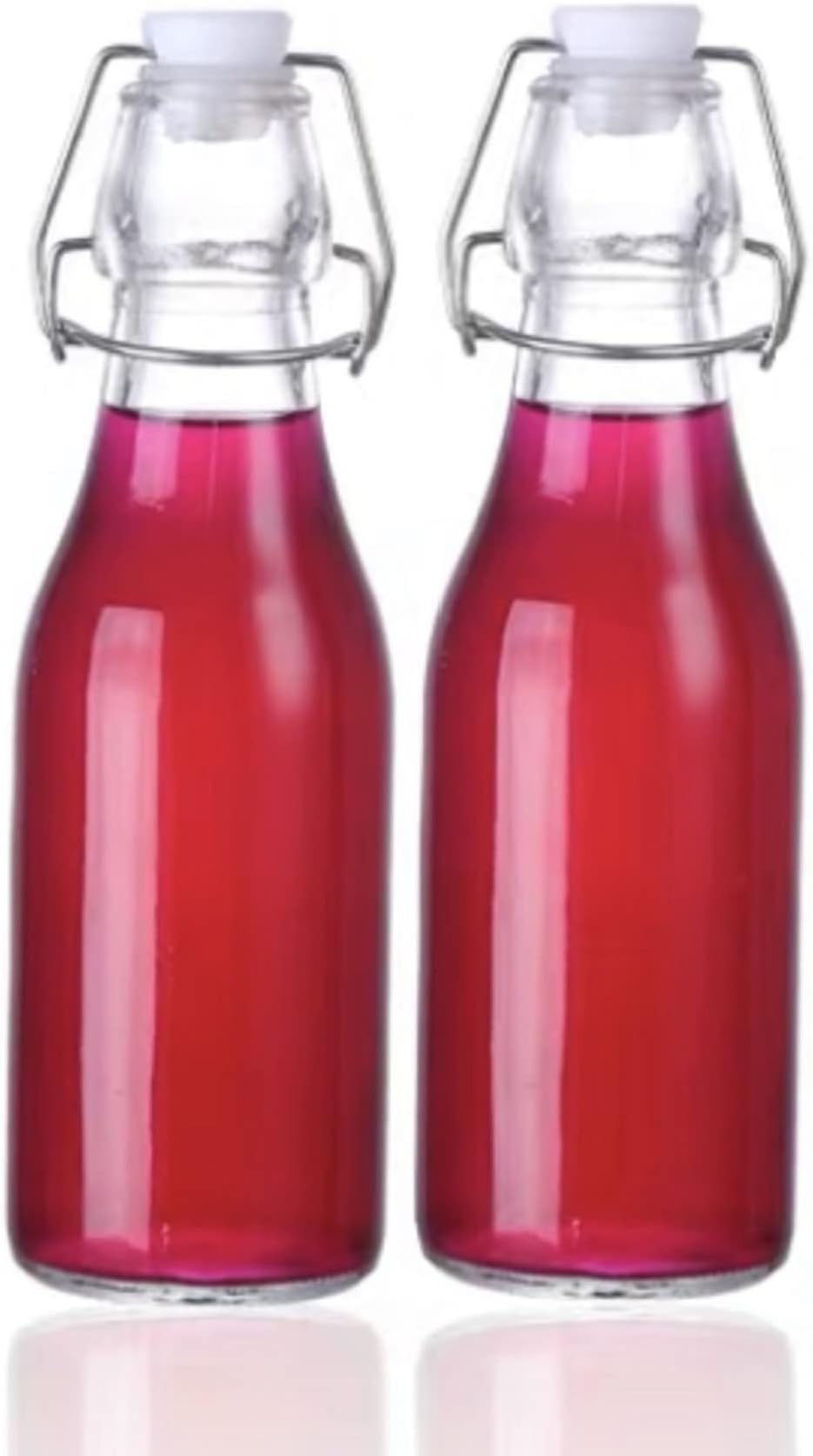 OLWICK® 2 Pcs Clear Traditional Vintage Style Glass Bottles 250 ML Swing Top Bottles - Ideal for Domestic or Commercial Use - Fill with Water, Wine, Liquor, Oil, Beer,Juice (Round)