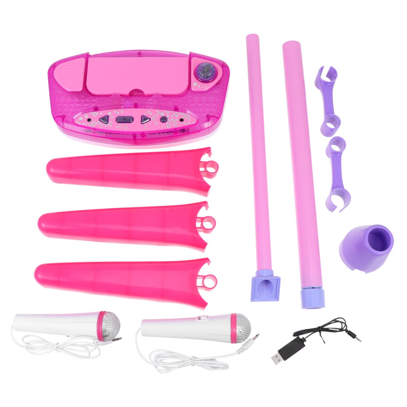 Microfoni Karaoke Giocattolo Rosa con Supporto Doppio Microfono Interattivo per Canto e Gioco Musicale Educativo