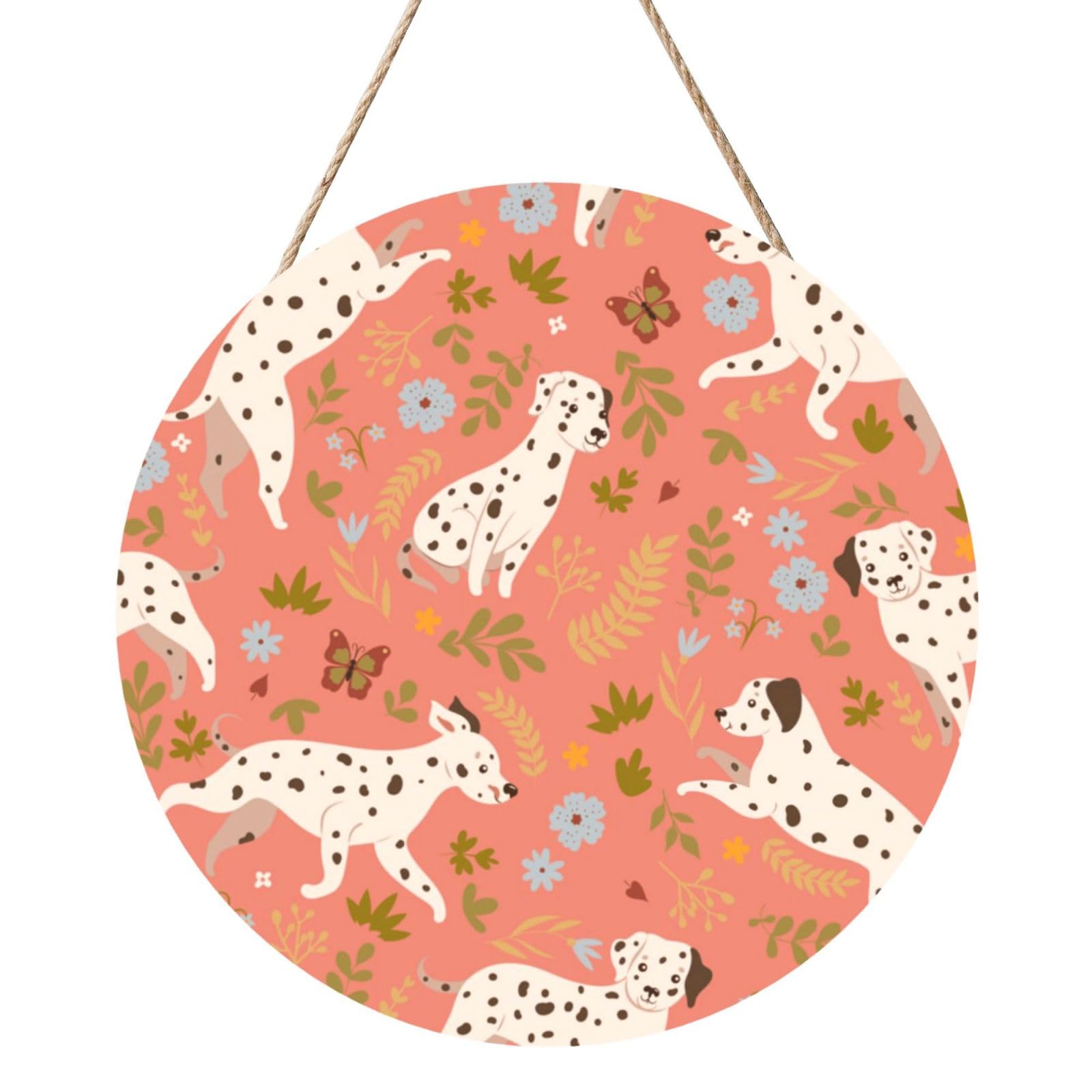 InOmak Dalmatians Playing, Round Wood Panel Painting 12 in, Wall Hanging Painting For Home
