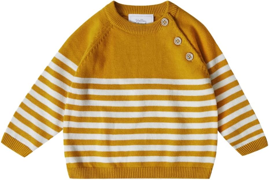 Stellou & friends 100% Cotton Knit Long Sleeve Sweater- Striped Baby Pullover for Toddlers, Boys, Girls- Unisex (0-4 Yrs)