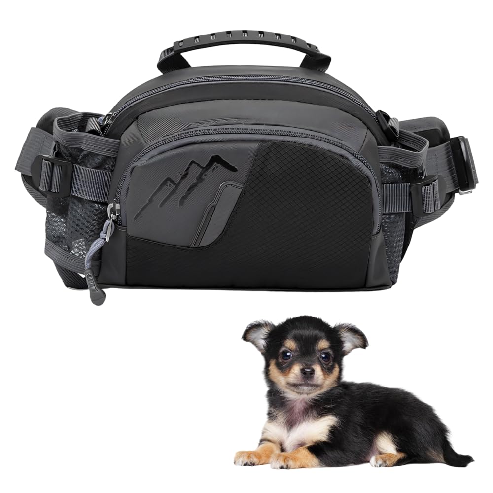DONGKER Dog Treat Pouch, Adjustable Pet Treat Belt with detachable shoulder strap & 2 Water Bottle Holders for Pet Walking Hiking Travel
