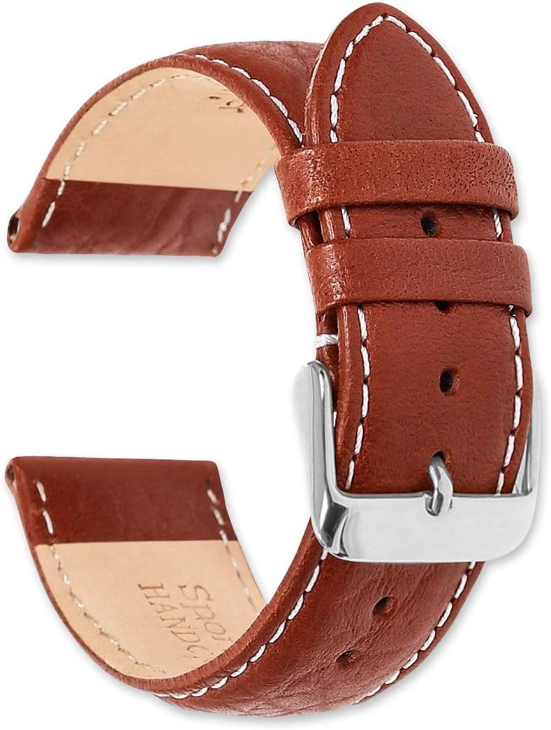 deBeer Sport Leather with Contrast Color Stitching Watch Band- Choice of Color (Black, Brown, Havana, Red, Navy) & Width (12mm, 14mm, 16mm, 17mm, 18mm, 19mm, 20mm, 22mm, 24mm, 26mm, 28mm)