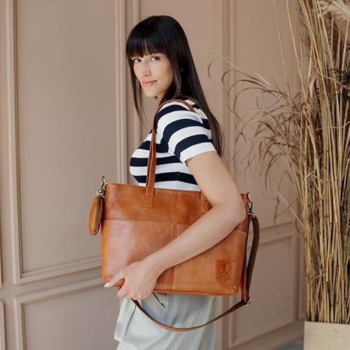 BERLINER BAGS Vintage Genuine Leather Handbag Julia, Large Tote Bags for Women, Computer Bag for Laptop, Work Bag - Brown