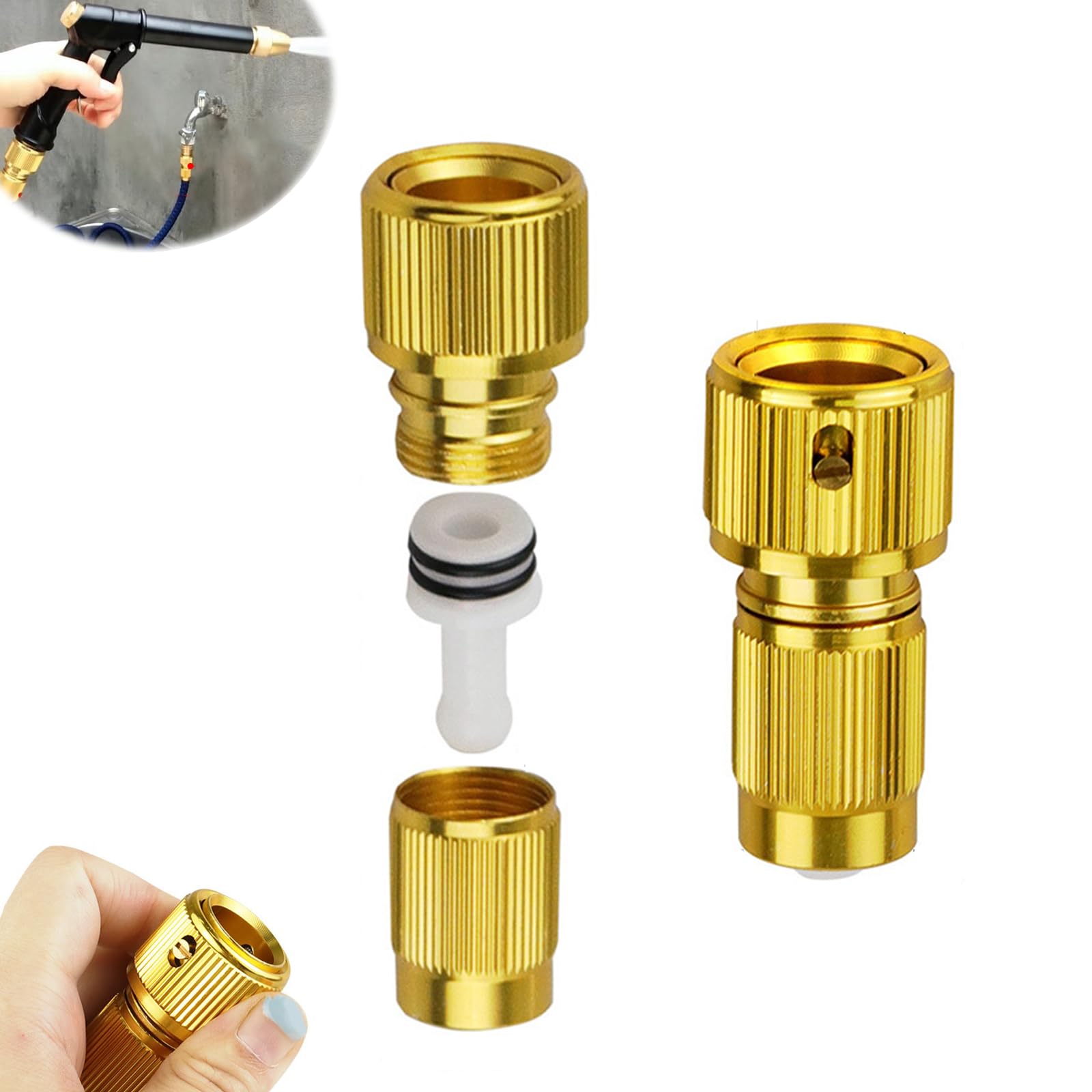 Expandable Garden Hose Repair Kit, 2 Set of Brass Pocket Water Hose Connector, Fits for 3/4 inch Garden Hose Quick Connect Fittings, Male and Female