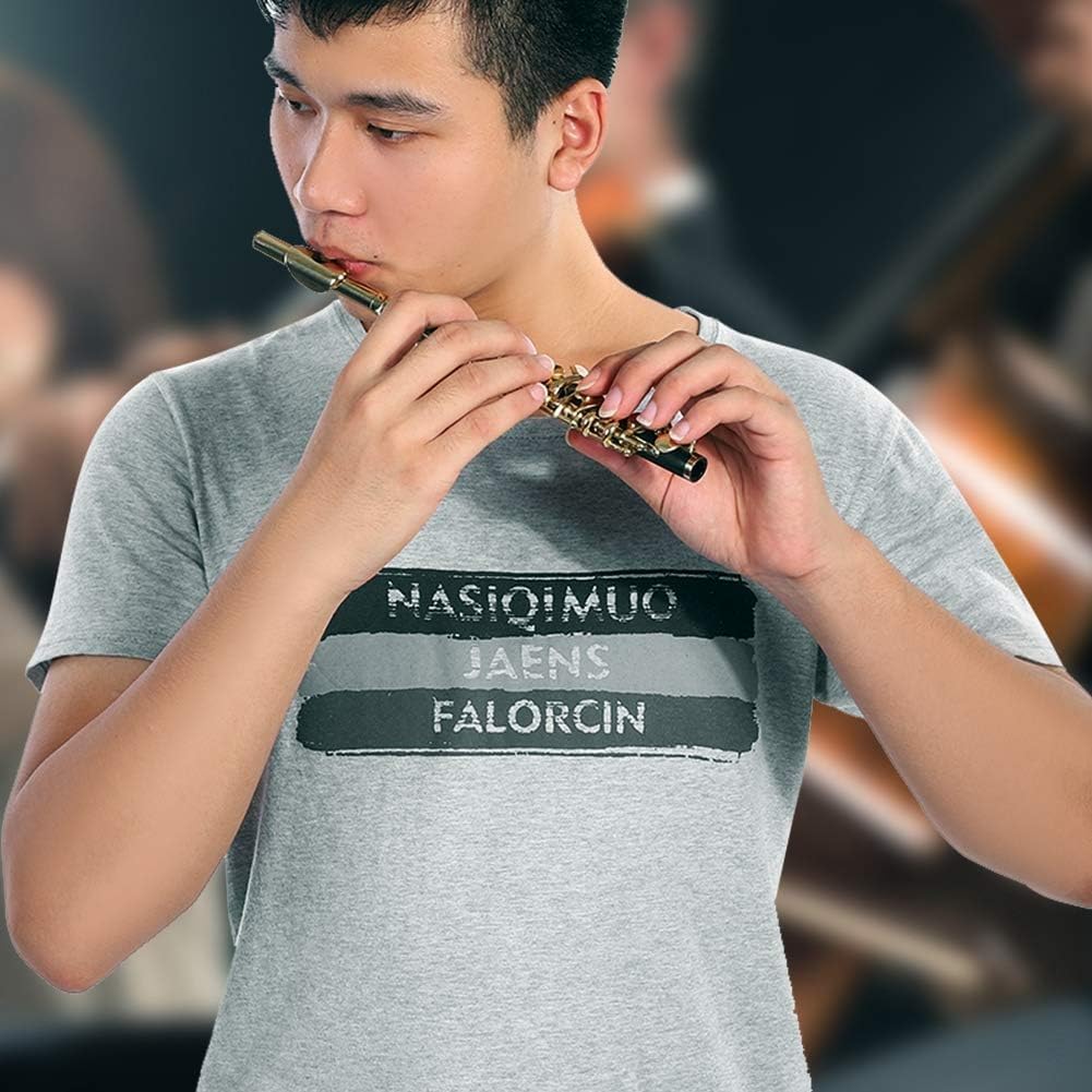 Kit D'instruments Piccolo, 2 Couleurs Piccolo Demi-taille Flûte C tonalité avec Boîte Rembourrée pour étudiants Débutants (Or)