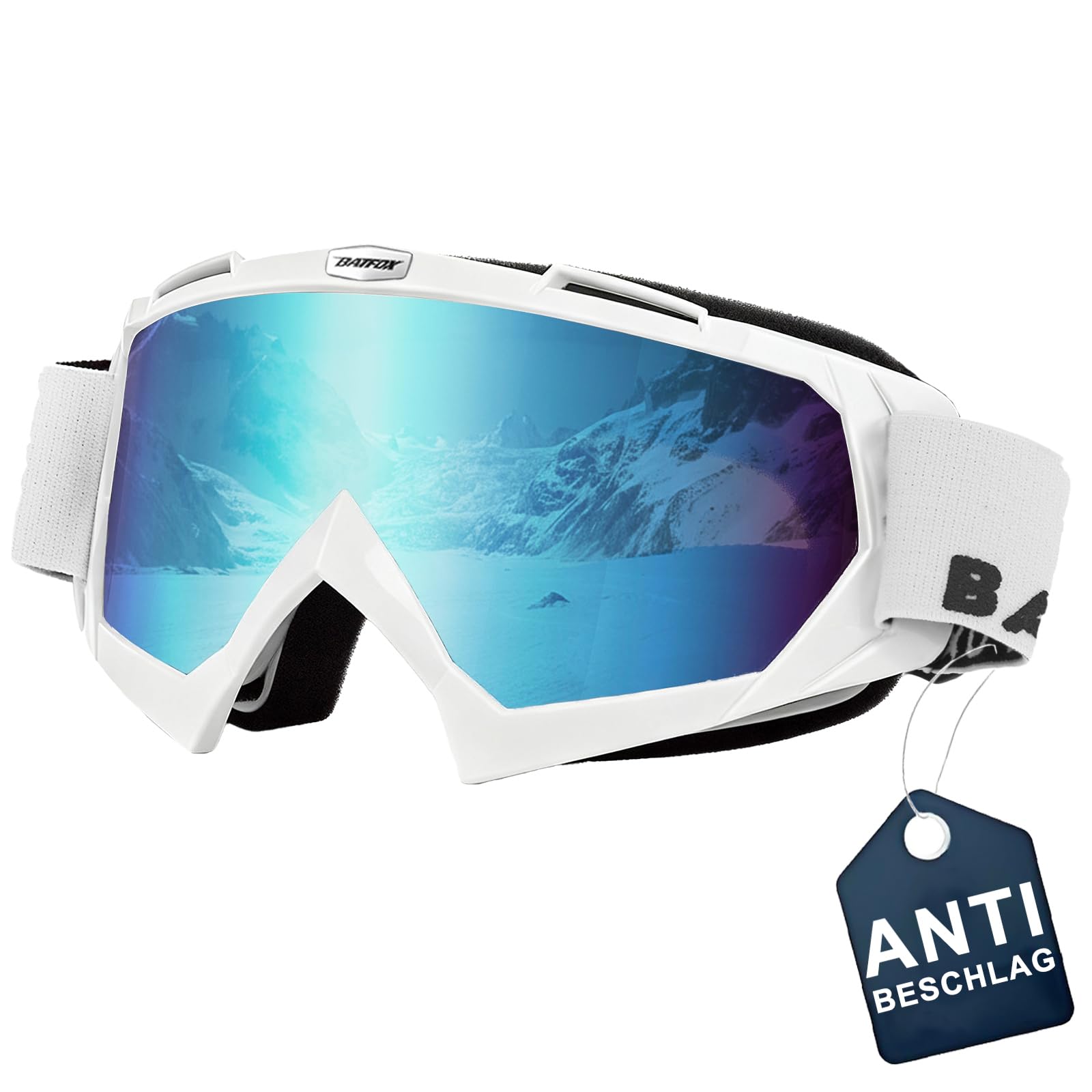 Skibrille Mtb Dirt Bike ATV Crossbrille goggle Sicherheit Tactical Riding Motorradbrillen für Herren Damen Jugend (Anti Fog-Weiß Blau, S)