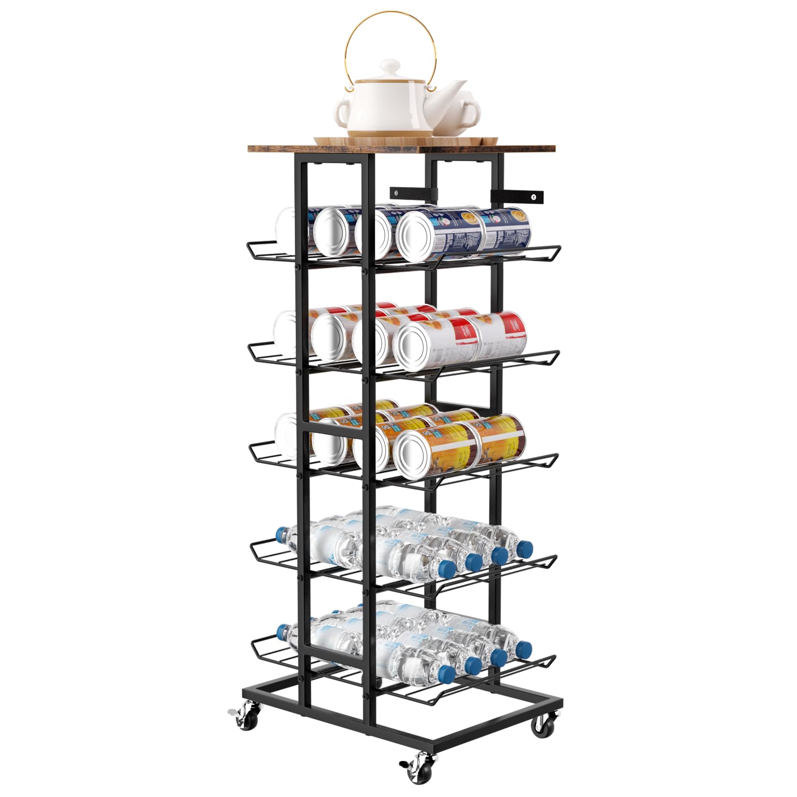 Luplom Water Bottle Organizer 6 Tier Bottled Water Storage Rack with Wheels Water Bottle Stand Drink Holder Metal Beverage Rack Soda Can Shelf